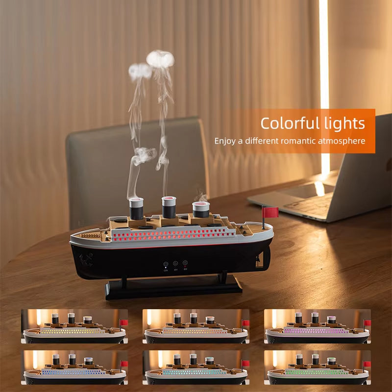 Aroma difuzér „Titanic“ – stylový zvlhčovač vzduchu s efektem páry a LED osvětlením