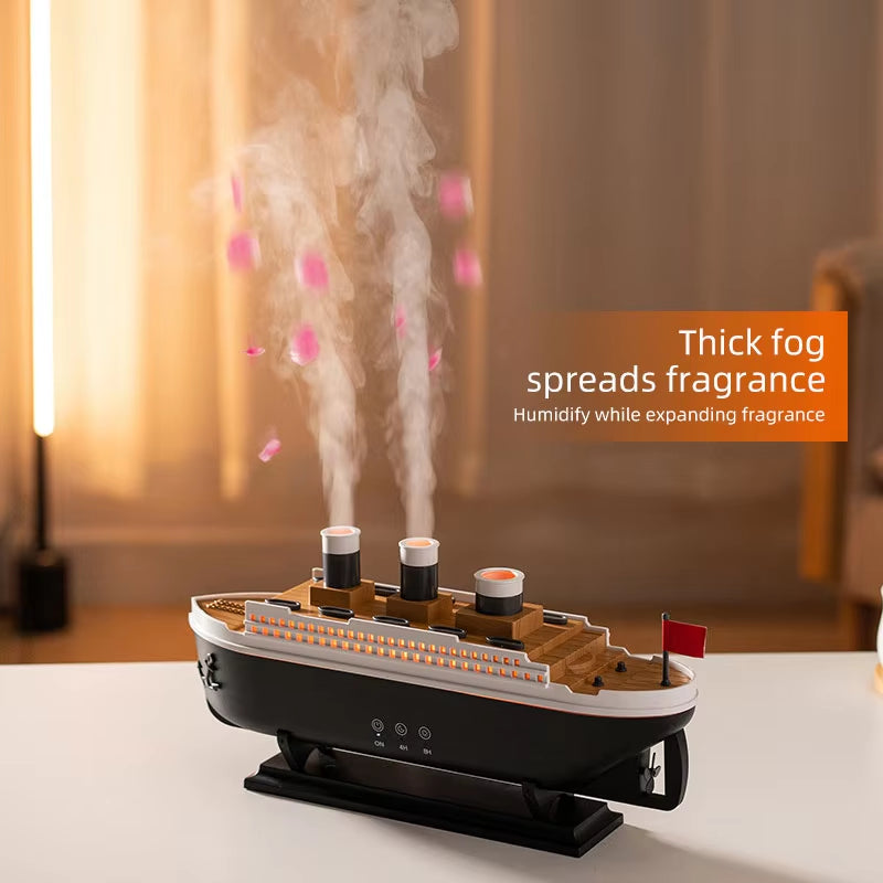 Aroma difuzér „Titanic“ – stylový zvlhčovač vzduchu s efektem páry a LED osvětlením
