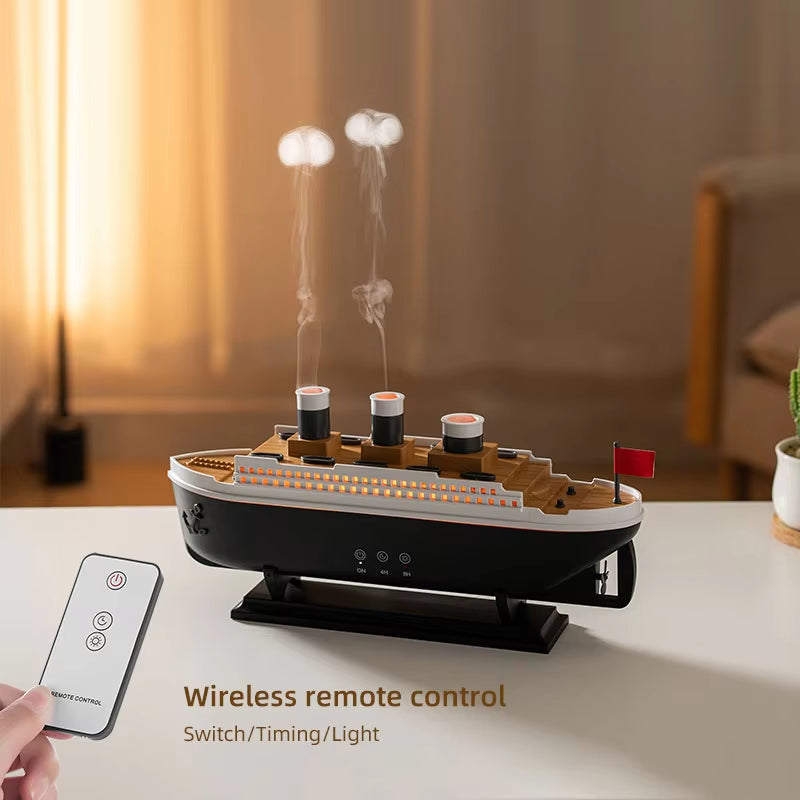 Aroma difuzér „Titanic“ – stylový zvlhčovač vzduchu s efektem páry a LED osvětlením