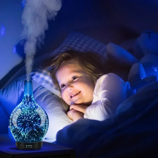 3D skleněný aroma difuzér s efektem ohňostroje – vůně a světelná show