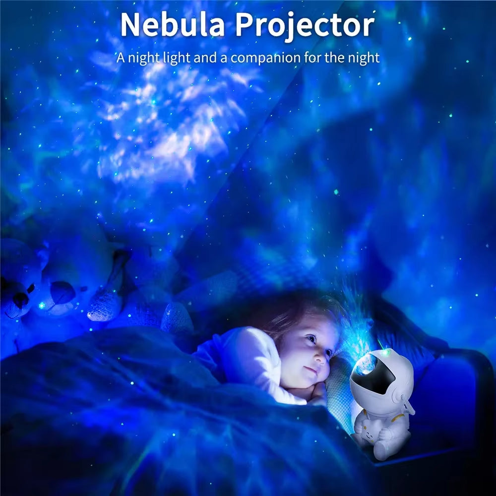 Projektor hvězd v podobě astronauta – lampa s galaxií a mlhovinou