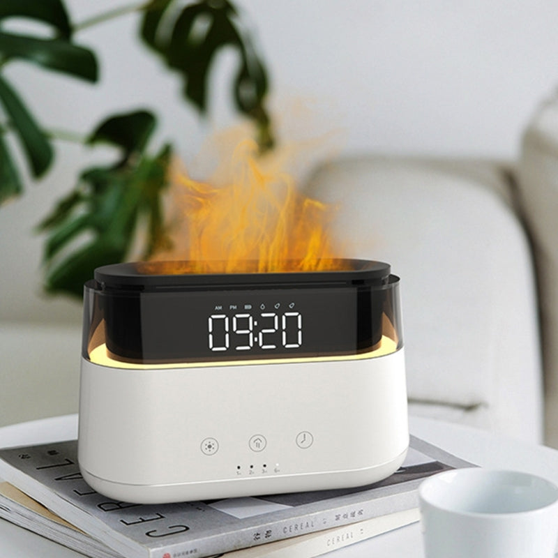 Aroma difuzér s efektem plamene a hodinami – pro klidnou atmosféru