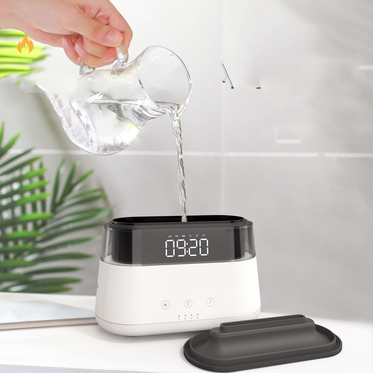 Aroma difuzér s efektem plamene a hodinami – pro klidnou atmosféru