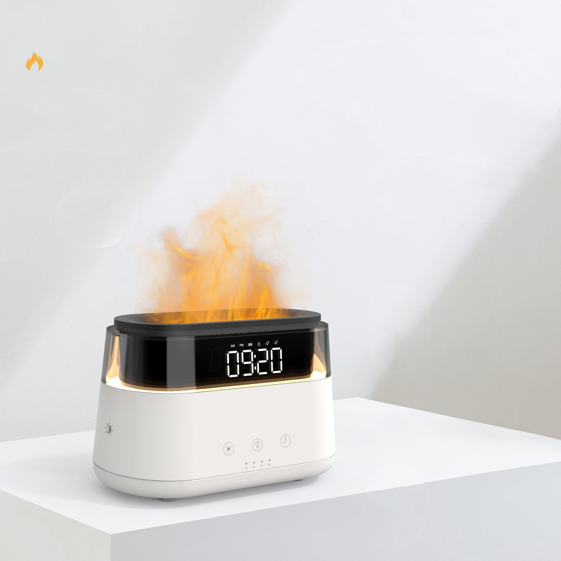 Aroma difuzér s efektem plamene a hodinami – pro klidnou atmosféru