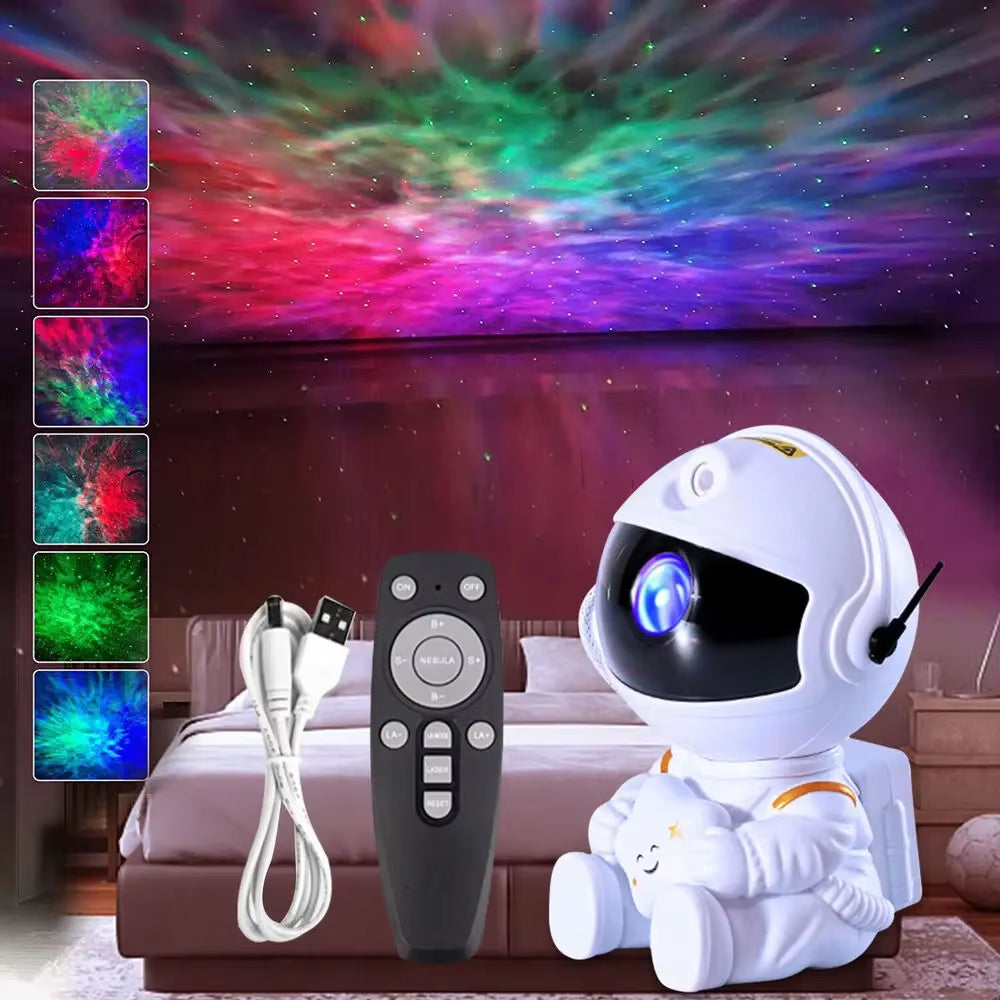 Projektor hvězd v podobě astronauta – lampa s galaxií a mlhovinou