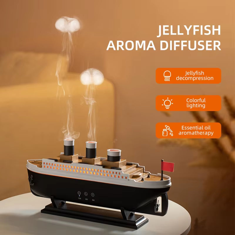 Aroma difuzér „Titanic“ – stylový zvlhčovač vzduchu s efektem páry a LED osvětlením